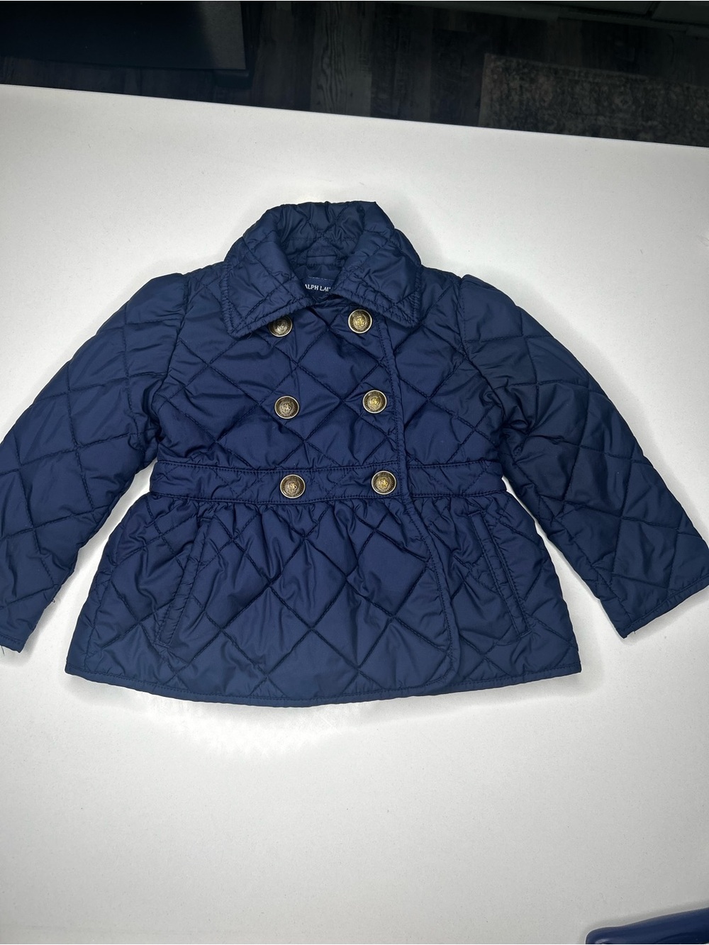 Ralph Lauren Navy Quilted Double-Breasted Pea Coat for Kids